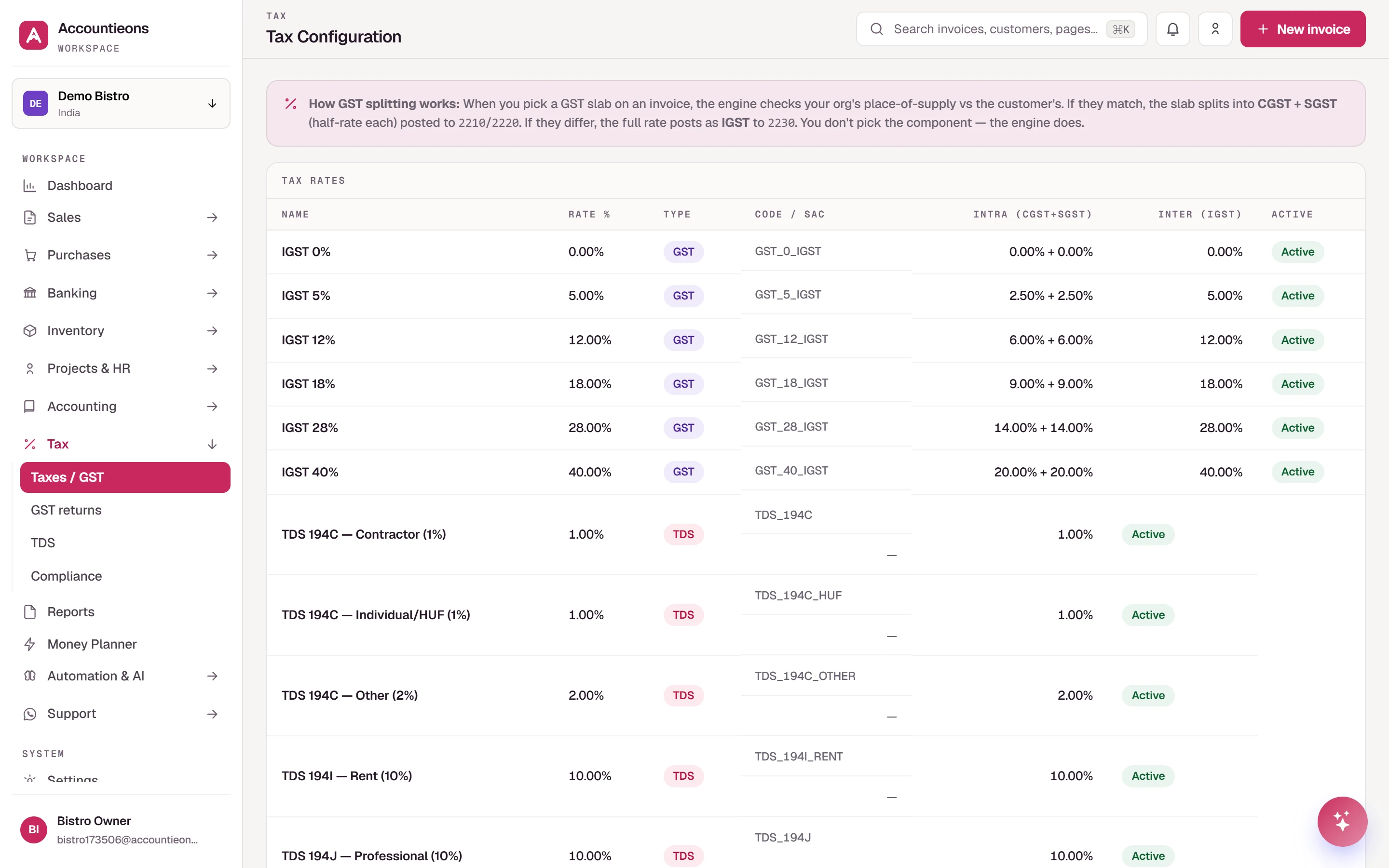 Tax configuration